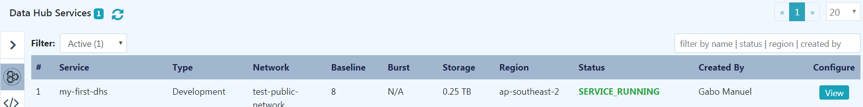 Data Hub Service creation confirmation
