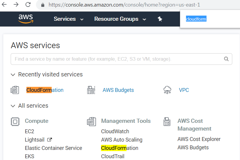 "CloudFormation" under "Management Tools" in Amazon 