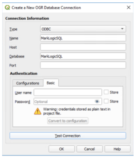 Create a New OGR Database Connection dialogue box